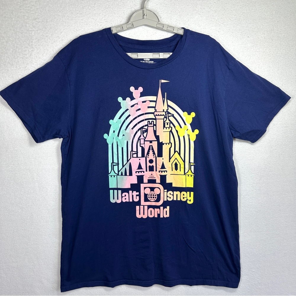 Walt Disney World T Shirt Adult XXL Navy Blue Rainbow Castle Mickey Balloons